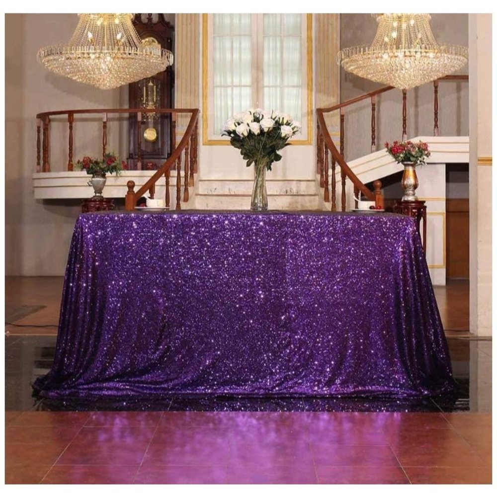 Purple 50x72 inch Sequin Tablecloth Shiny Overlay Wedding Table Linen